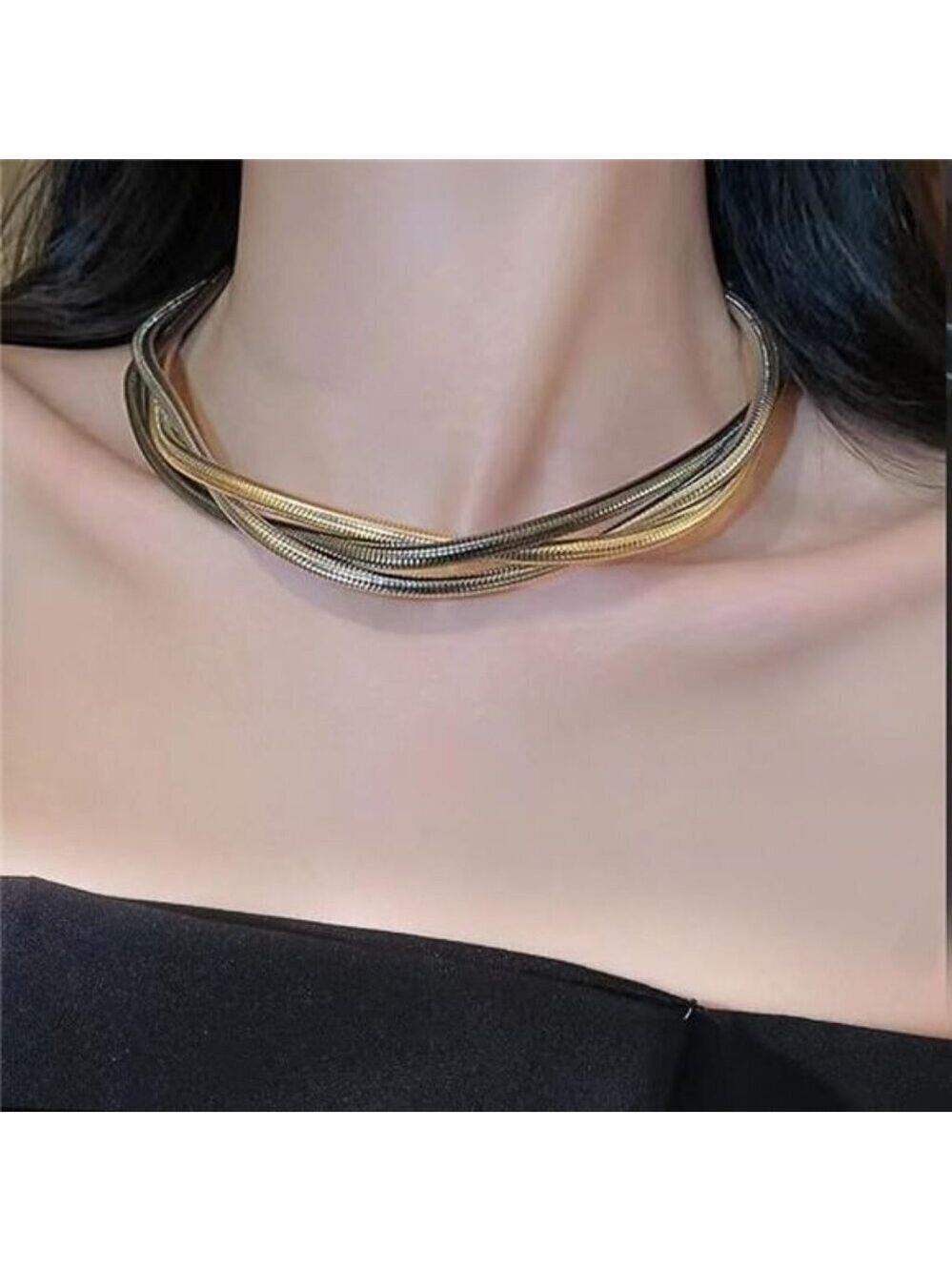 Multilayered Chunky Choker Necklace for Women Punk Stainless Steel Snake Bone
